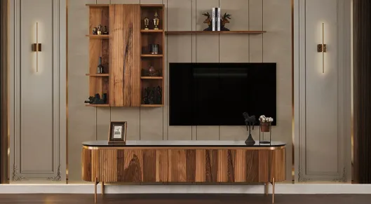 Product img 1, Tesla Ceviz Gold Metal Ayaklı TV Ünitesi